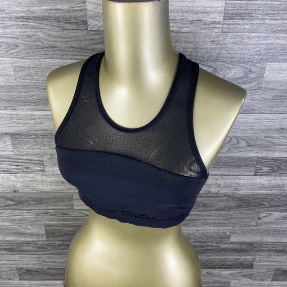 LULULEMON Scoop Neck Mesh Front Panel Black Sports Bra Women's Size 4 - Picture 2 of 10